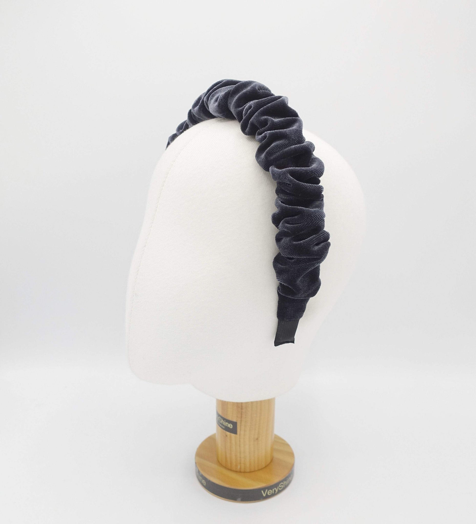 VeryShine Headband Dark gray vevlet ruched headband pleated hairband accessory for women