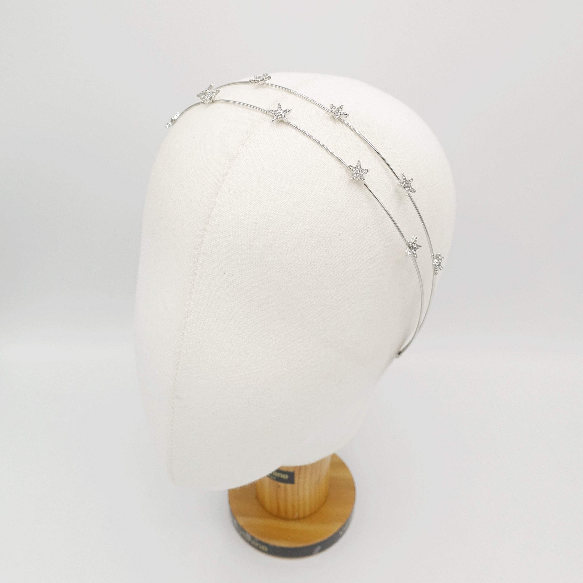 VeryShine Headband double strand star rhinestone headband thin metal headband for women