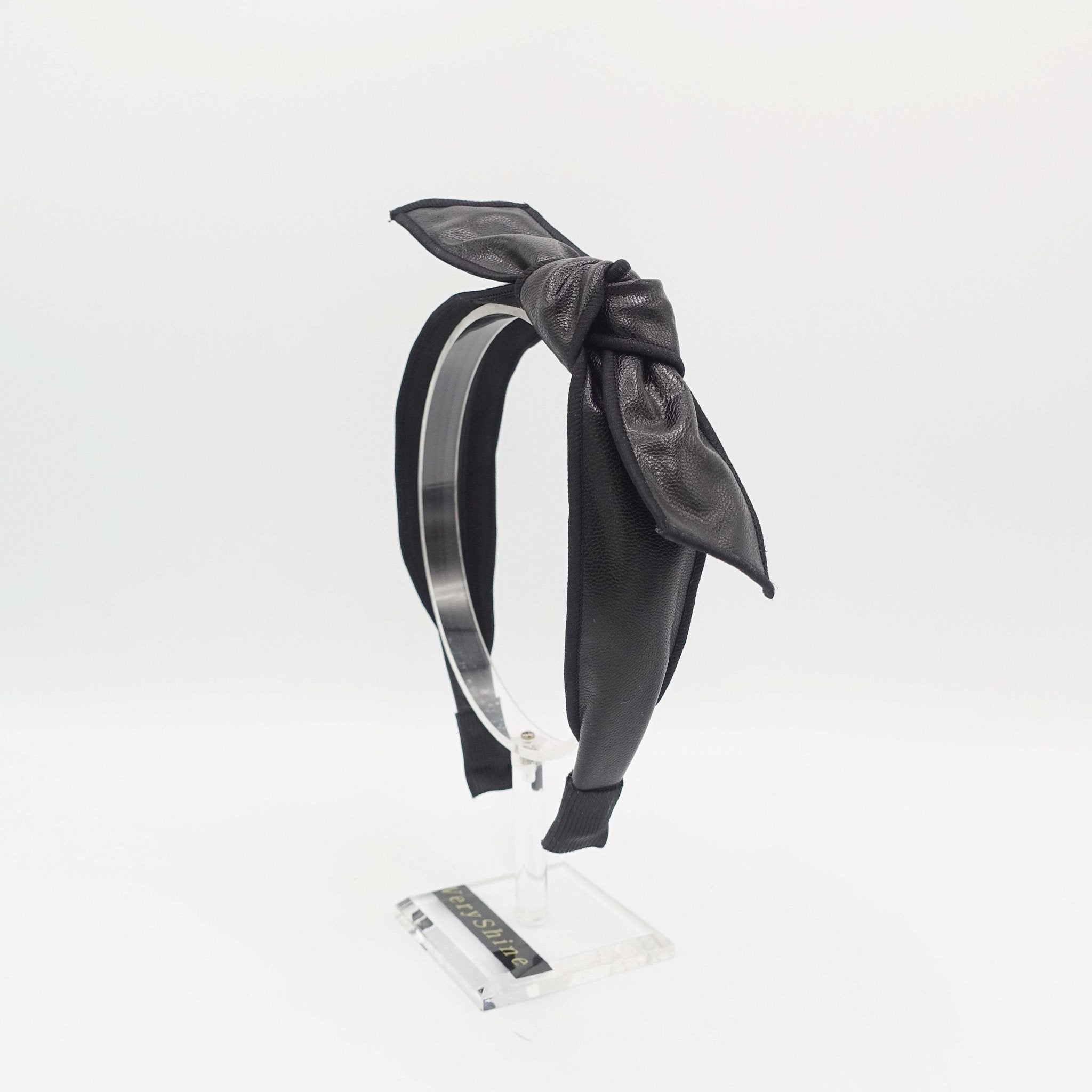 VeryShine Headband faux leather wired  bow knot headband medium hairband interlocked edge style hair accessory for women