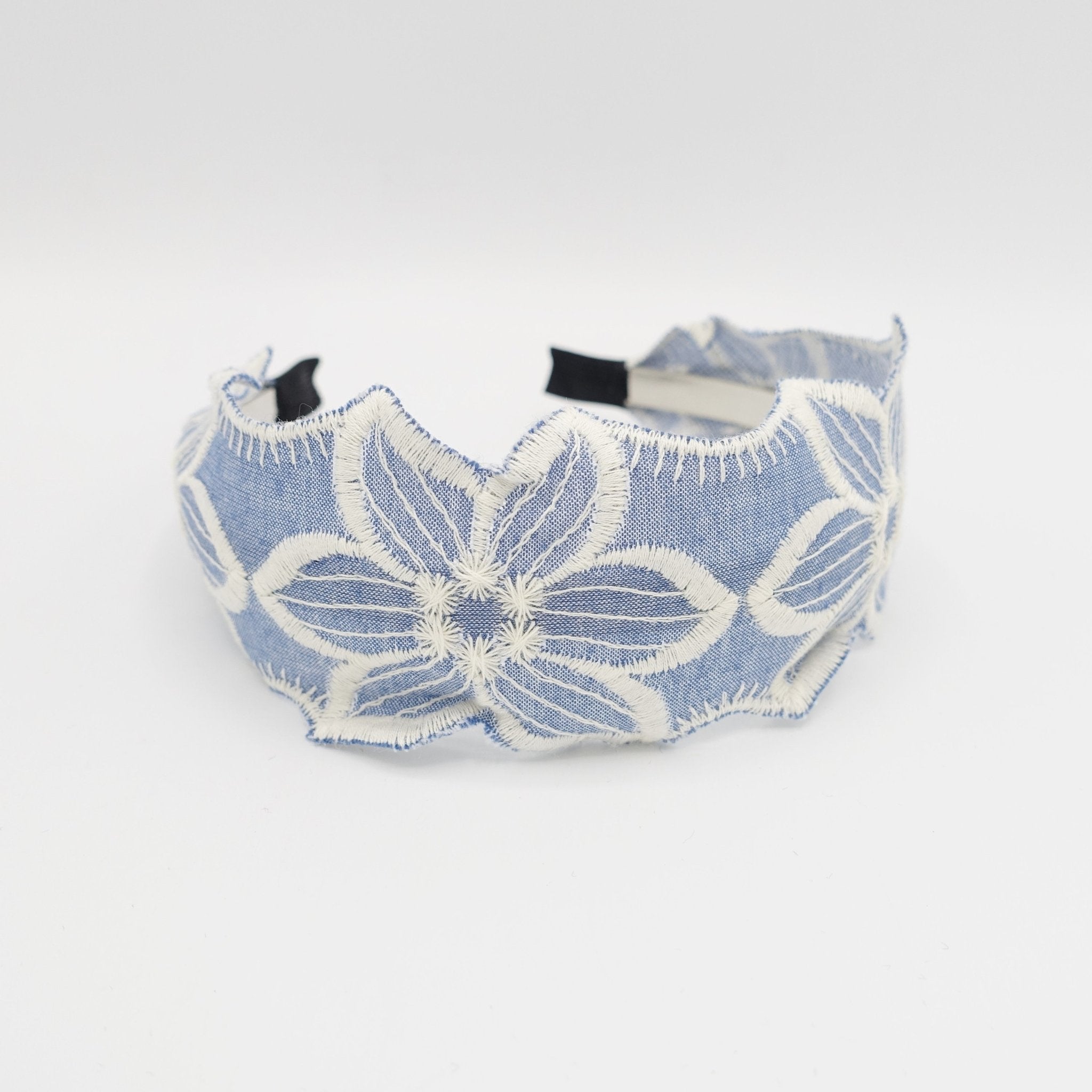 VeryShine Headband flower sky blue embroidered pattern flat headband for women