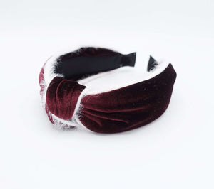 VeryShine Headband fur trim velvet top knot headband