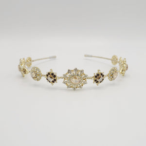 VeryShine Headband Gold beige baroque pattern rhinestone embellished metal thin headband