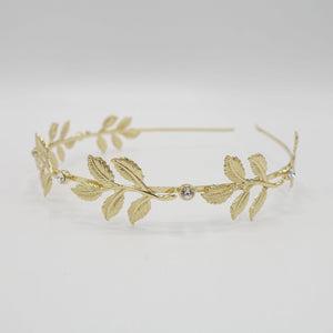 VeryShine Headband Gold metal leaves branch headband thin bridal hair accessory