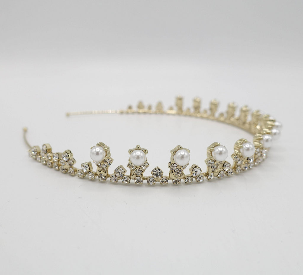 VeryShine Headband Gold pearl rhinestone bridal headband bling tiara hair accessory for brides