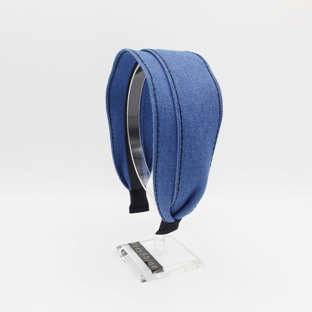 VeryShine Headband Indigo blue denim flat headband stitch hairband casual hair accessory for women