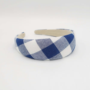 VeryShine Headband Indigo blue gingham check padded headband checkered pattern hairband casual hair accessory for women