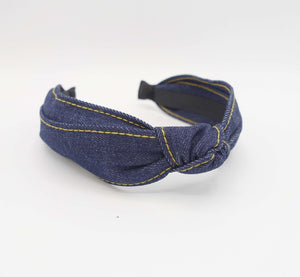 VeryShine Headband Indigo blue stitch denim top knot headband stylish casual hairband for women