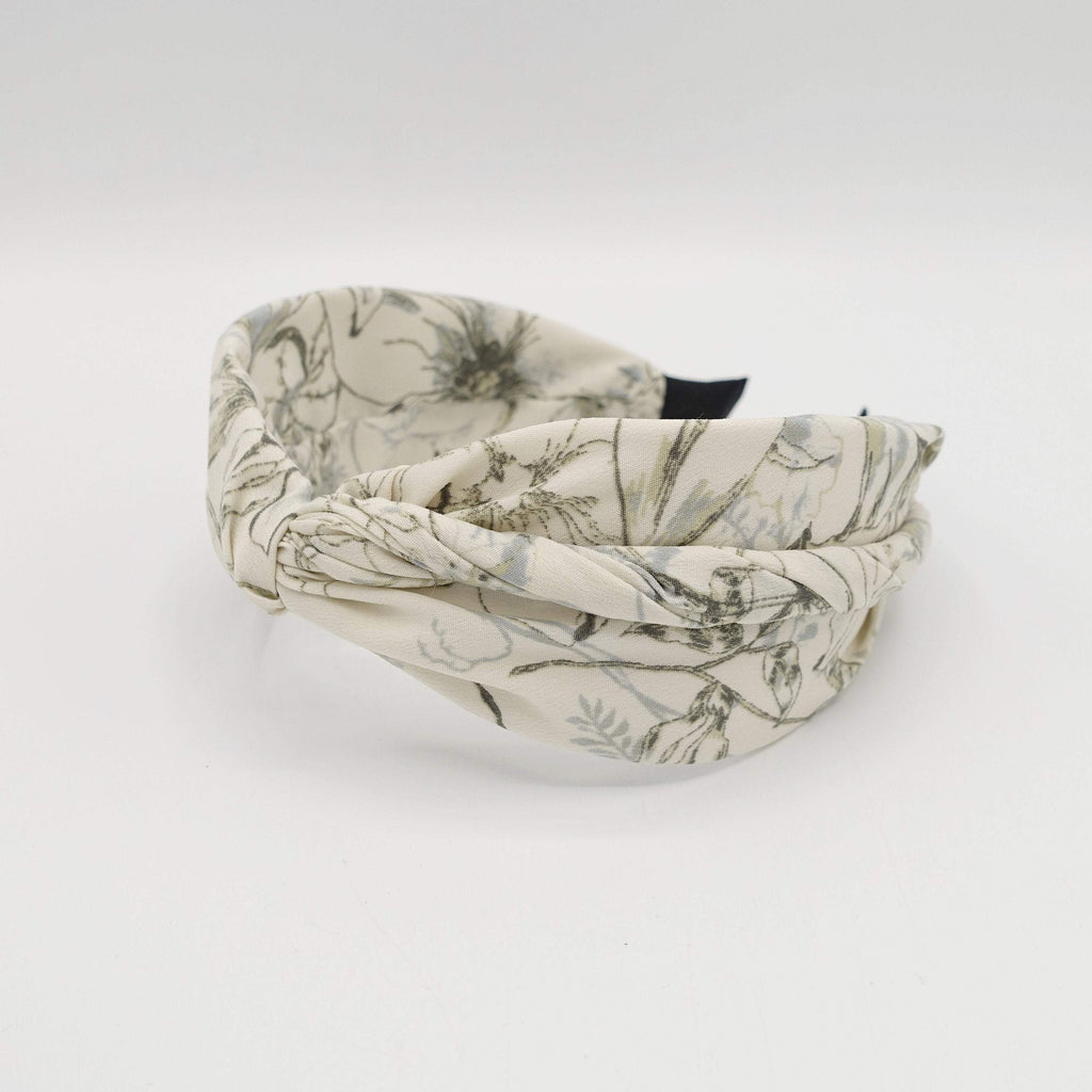 VeryShine Headband Ivory white neutral floral print cross headband stylish hair accessory for women