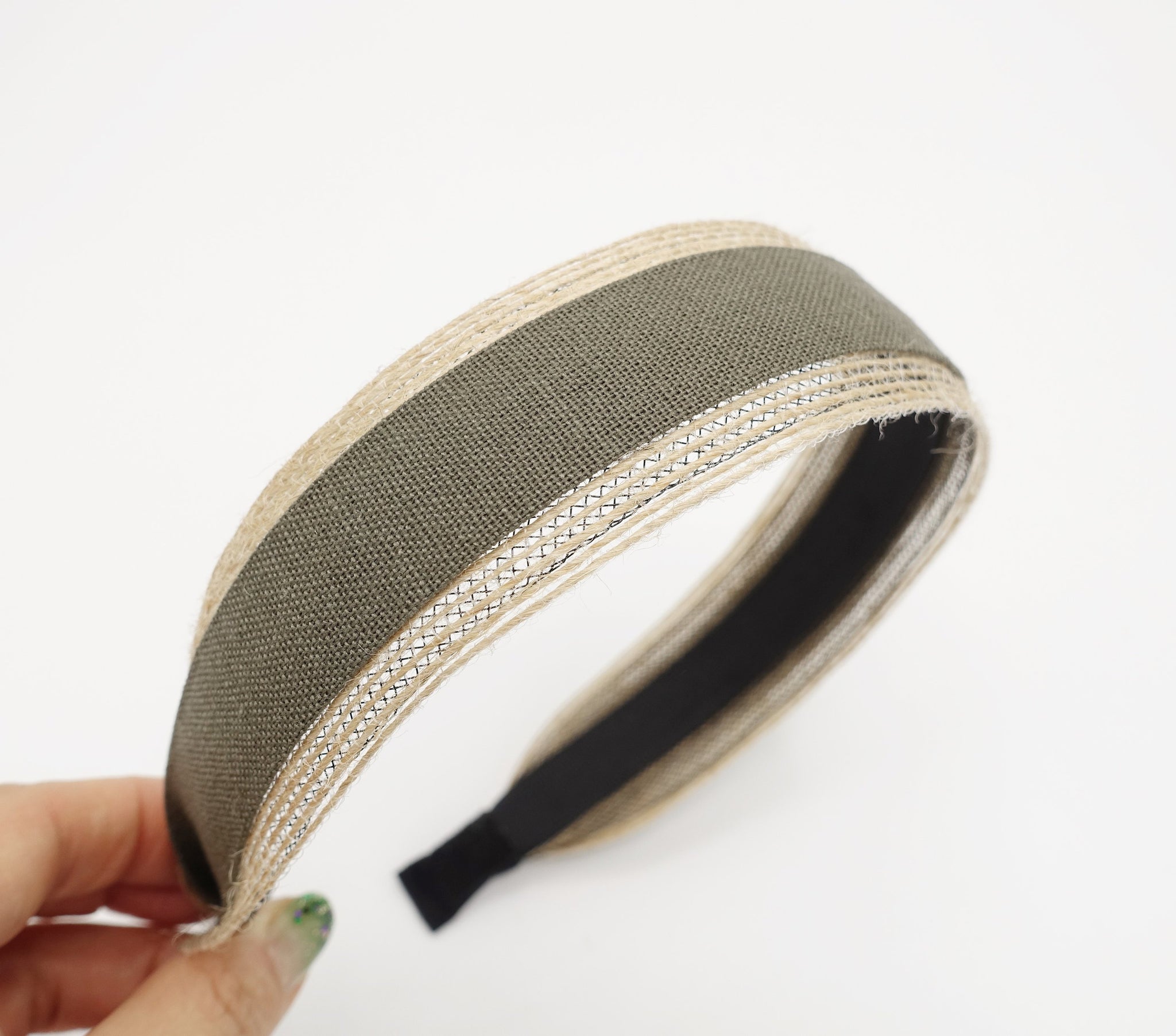 VeryShine Headband Khaki natural headband jute linen blend hairband for women