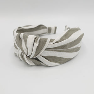 VeryShine Headband Khaki stripe headband linen blend knot hairband for women