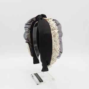 VeryShine Headband lace & tulle trim decorated satin knot headband for women