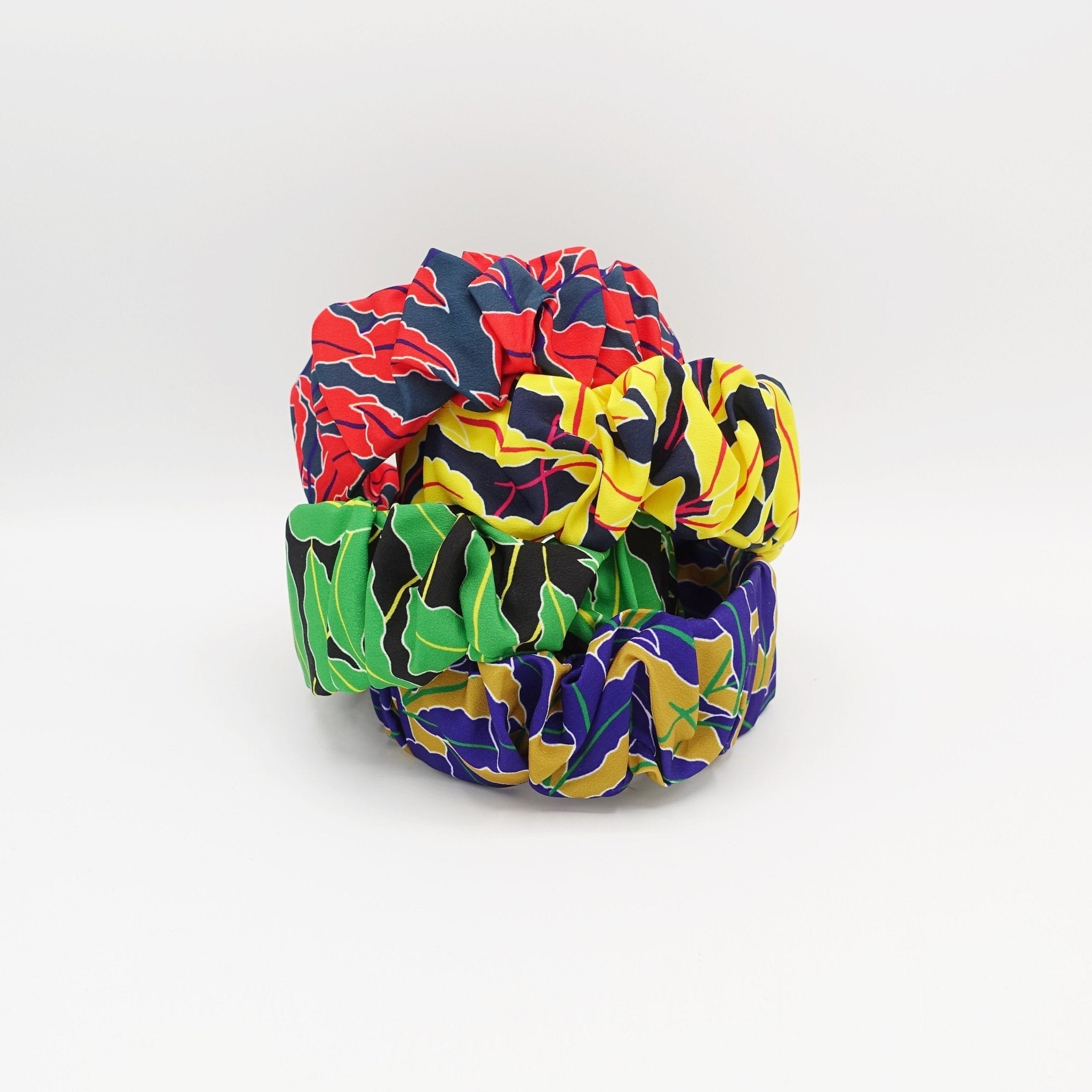 VeryShine Headband leaves abstract print pleated headband vivid color hairband for women