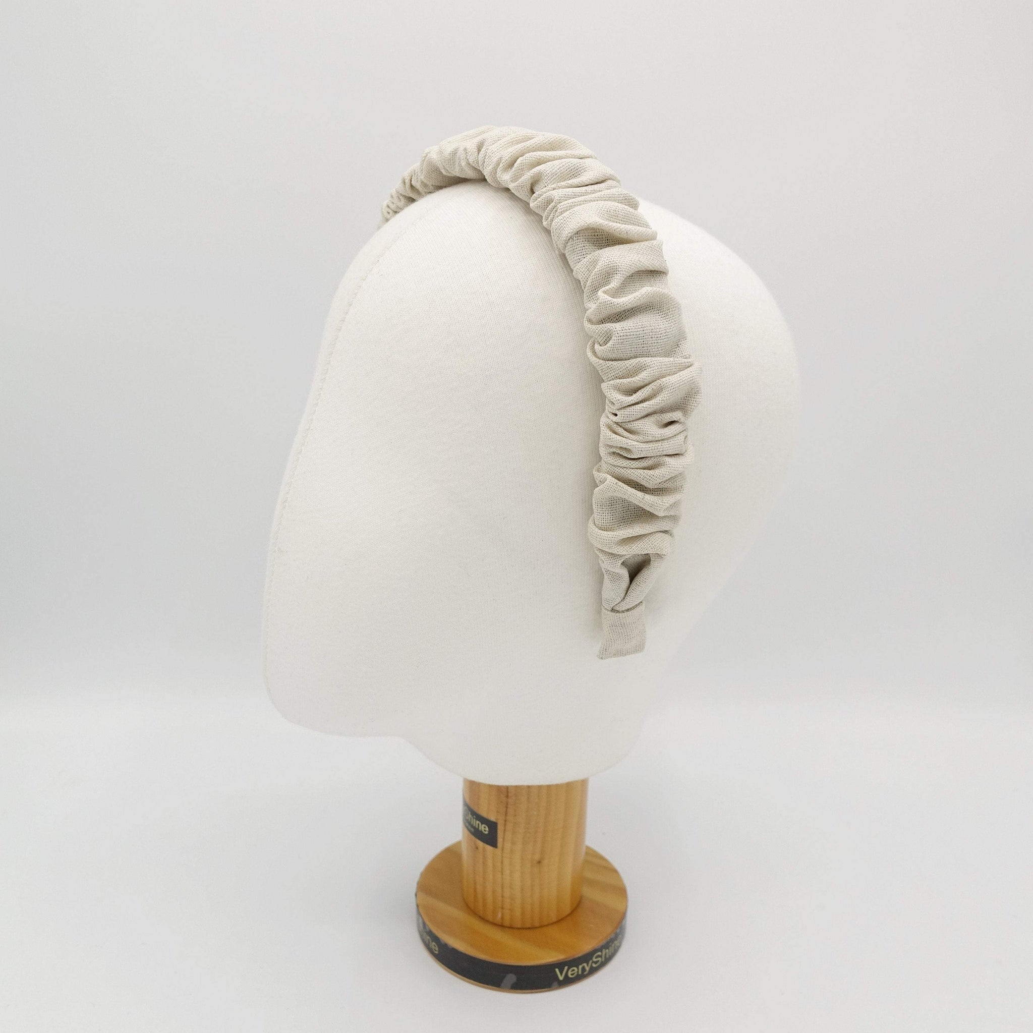 VeryShine Headband Natural beige linen blend headband ruched hairband for women