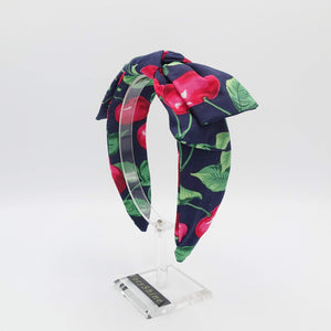 VeryShine Headband Navy cherry print headband wired bow knot hairband for women