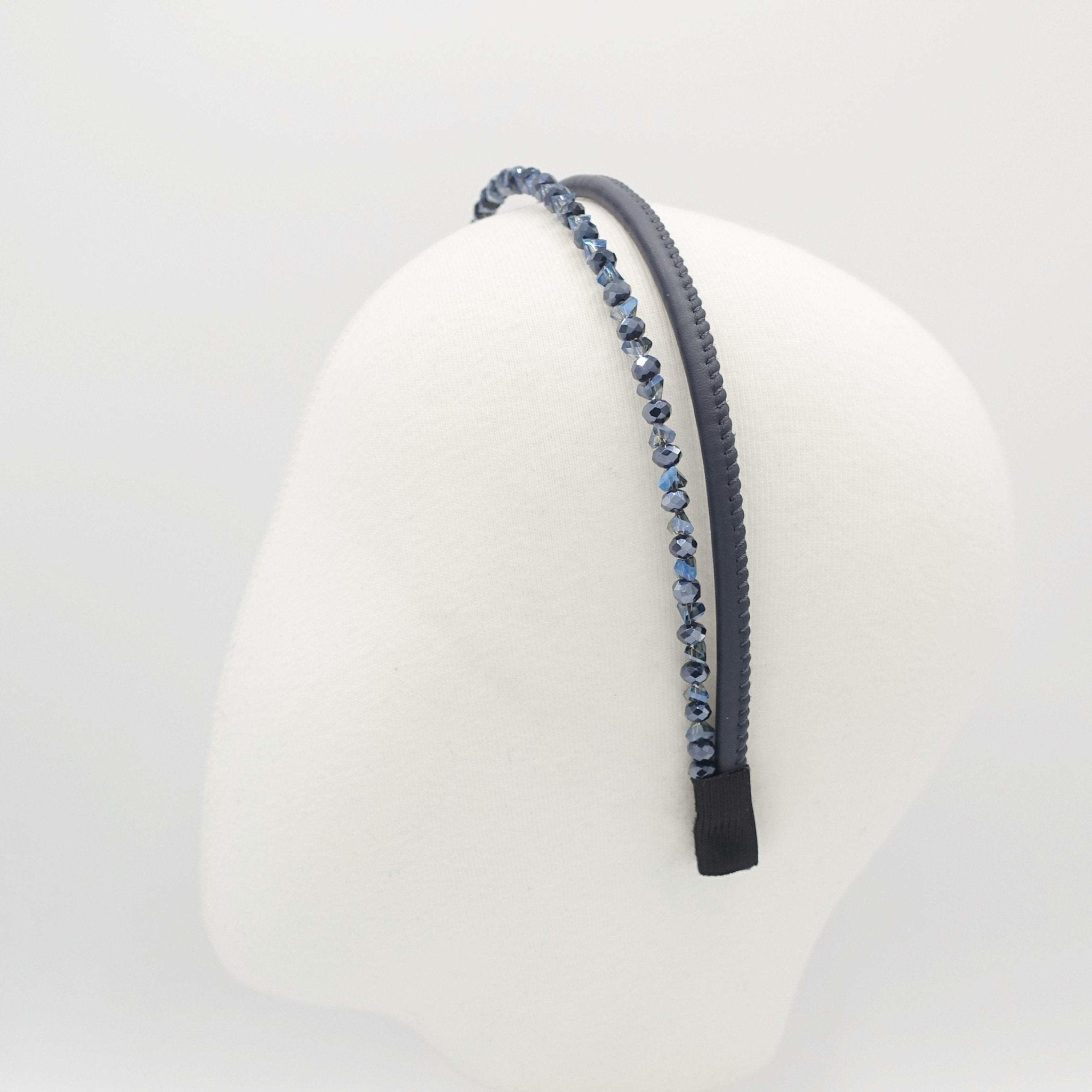 VeryShine Headband Navy double strand headband bling glass beaded leather hairband for women