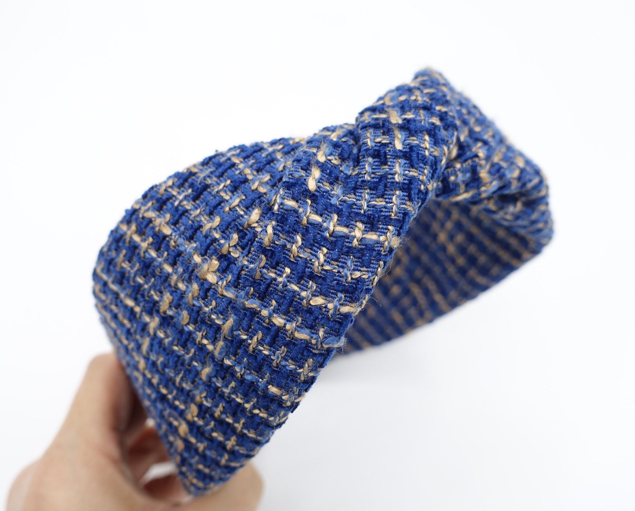 VeryShine Headband Navy tweed waffle pattern headband twist hairband Fall Winter stylish hair accessory for women