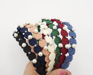 VeryShine Headband oval wrap headband pearl rhinestone embellished thin hairband women hair accessory