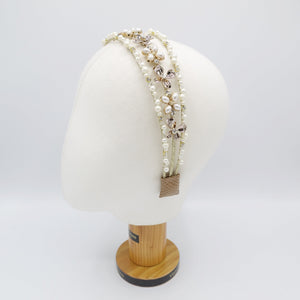 VeryShine Headband pearl triple headband petal rhinestone bridal hair accessory for women