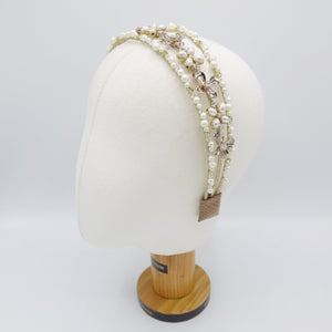 VeryShine Headband pearl triple headband petal rhinestone bridal hair accessory for women