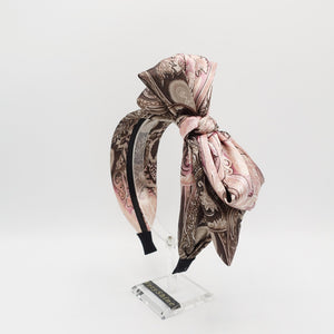 VeryShine Headband Pink brown silk satin bow knot headband paisley print hairband luxury hair accessory for women