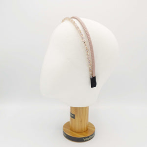 VeryShine Headband Pink double strand headband bling glass beaded leather hairband for women