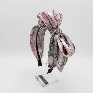 VeryShine Headband Pink gray silk satin bow knot headband paisley print hairband luxury hair accessory for women