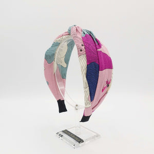 VeryShine Headband Pink linen print headband flower petal print Spring Summer cotton hairband for women