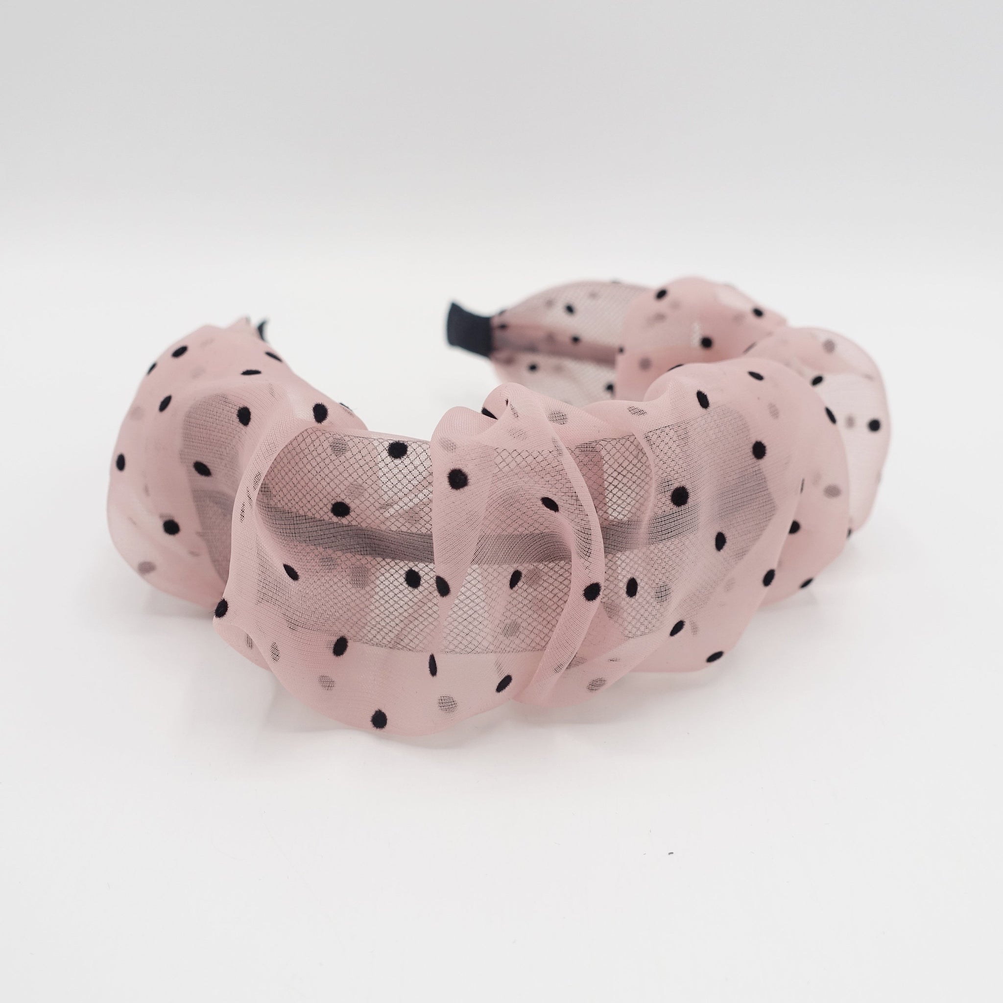 VeryShine Headband Pink velvet dot organza headband pleated hairband women hair accessory