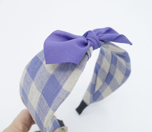 VeryShine Headband Purple gingham linen bow knot headband Spring Summer hair accessory for women