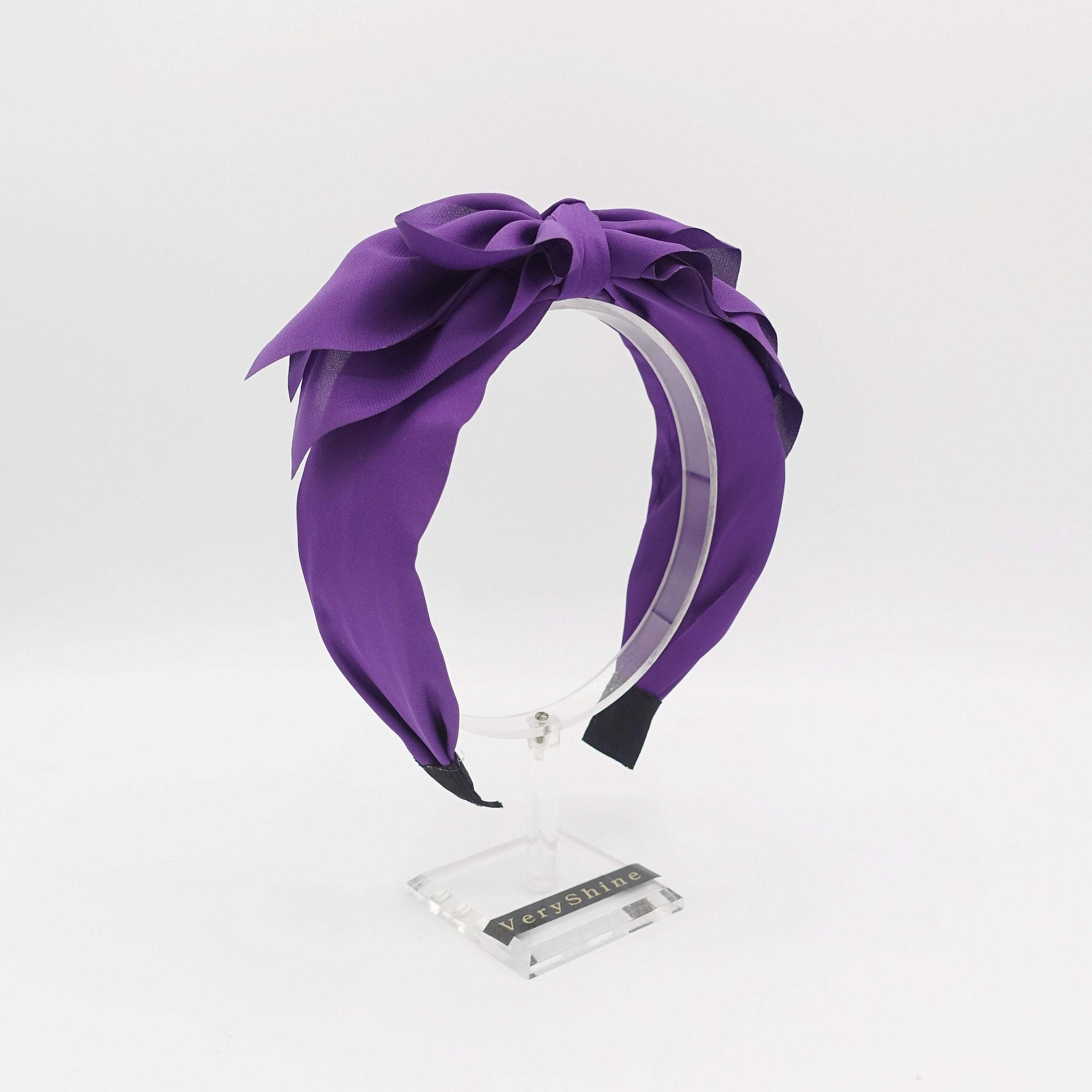 VeryShine Headband Purple triple layered bow knot headband chiffon solid hairband for women