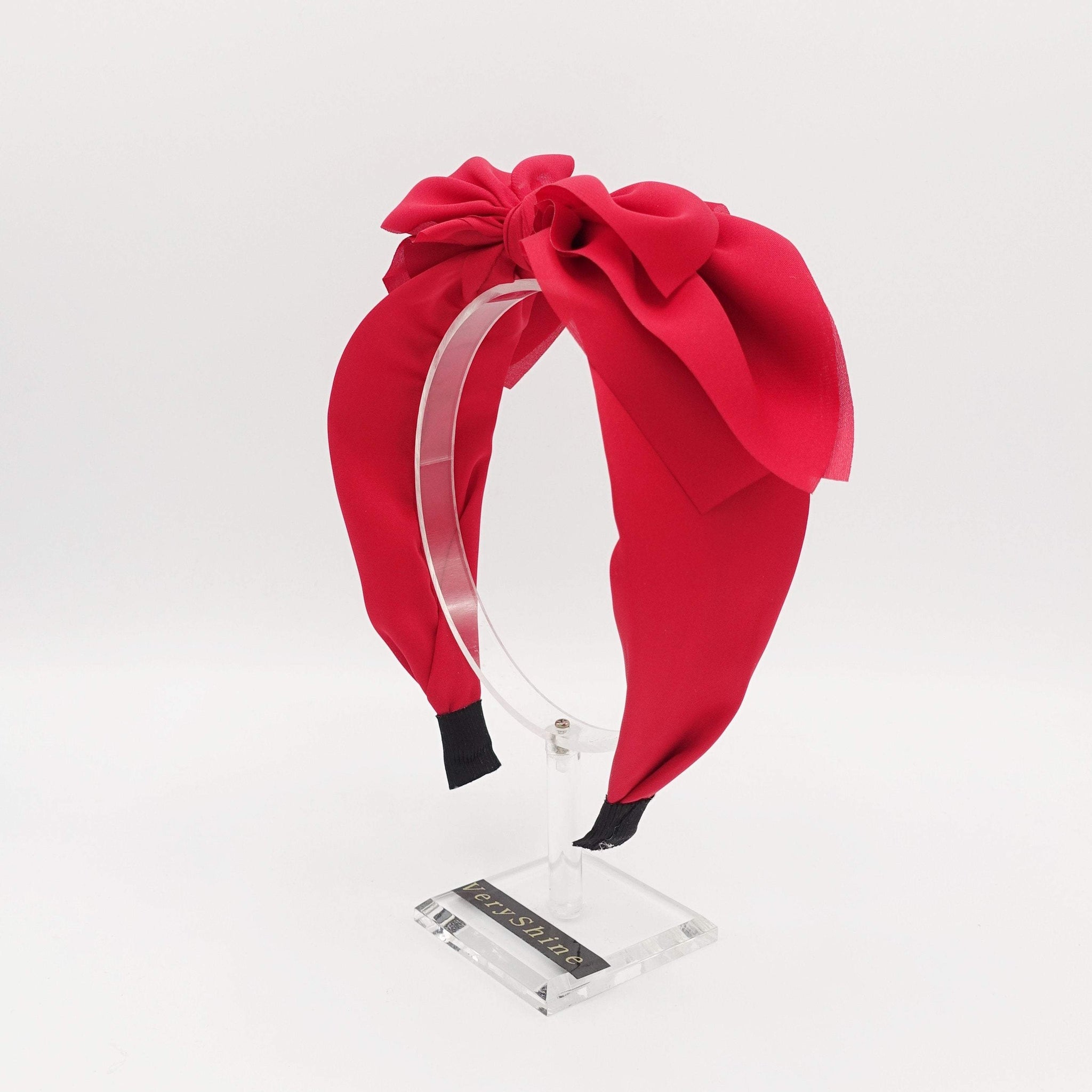 VeryShine Headband Red triple layered bow knot headband chiffon solid hairband for women