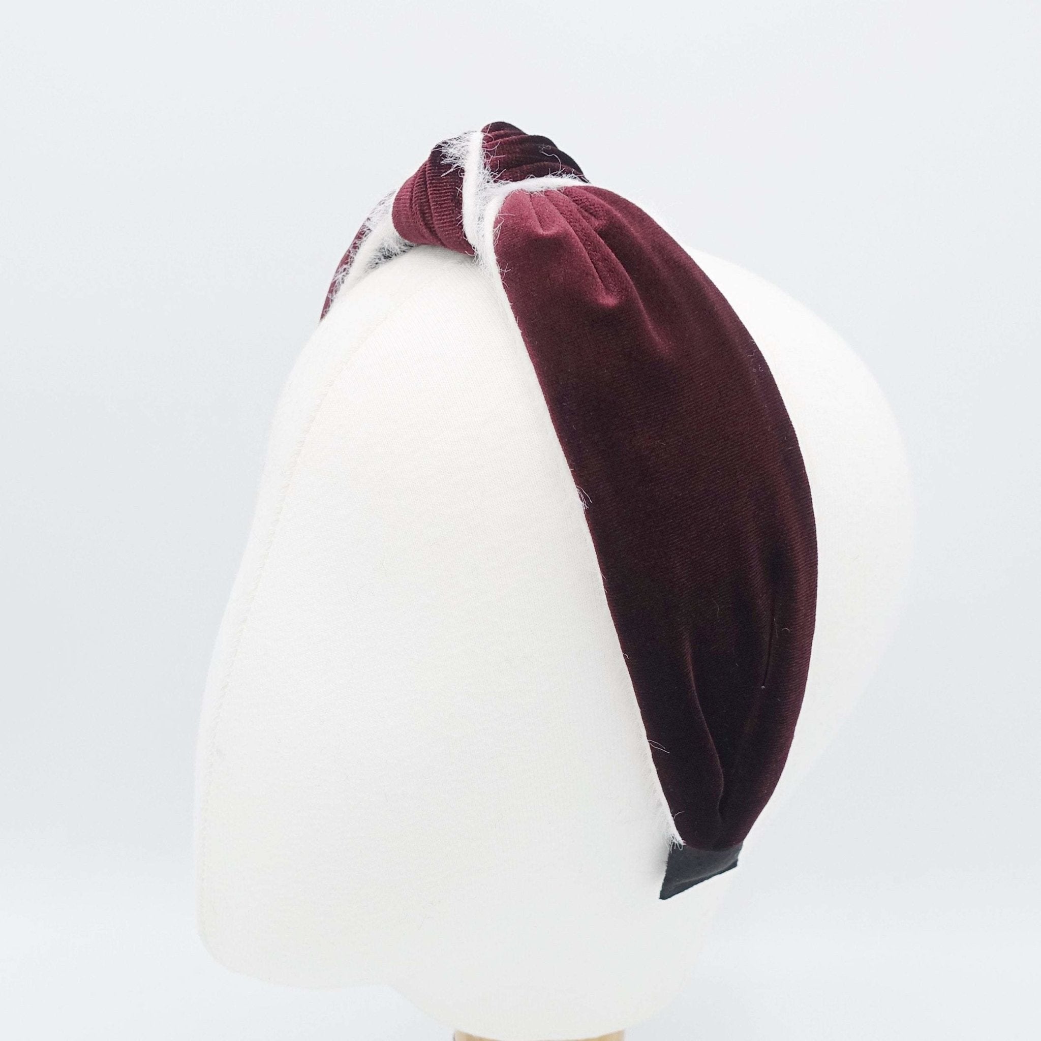 VeryShine Headband Red wine fur trim velvet top knot headband