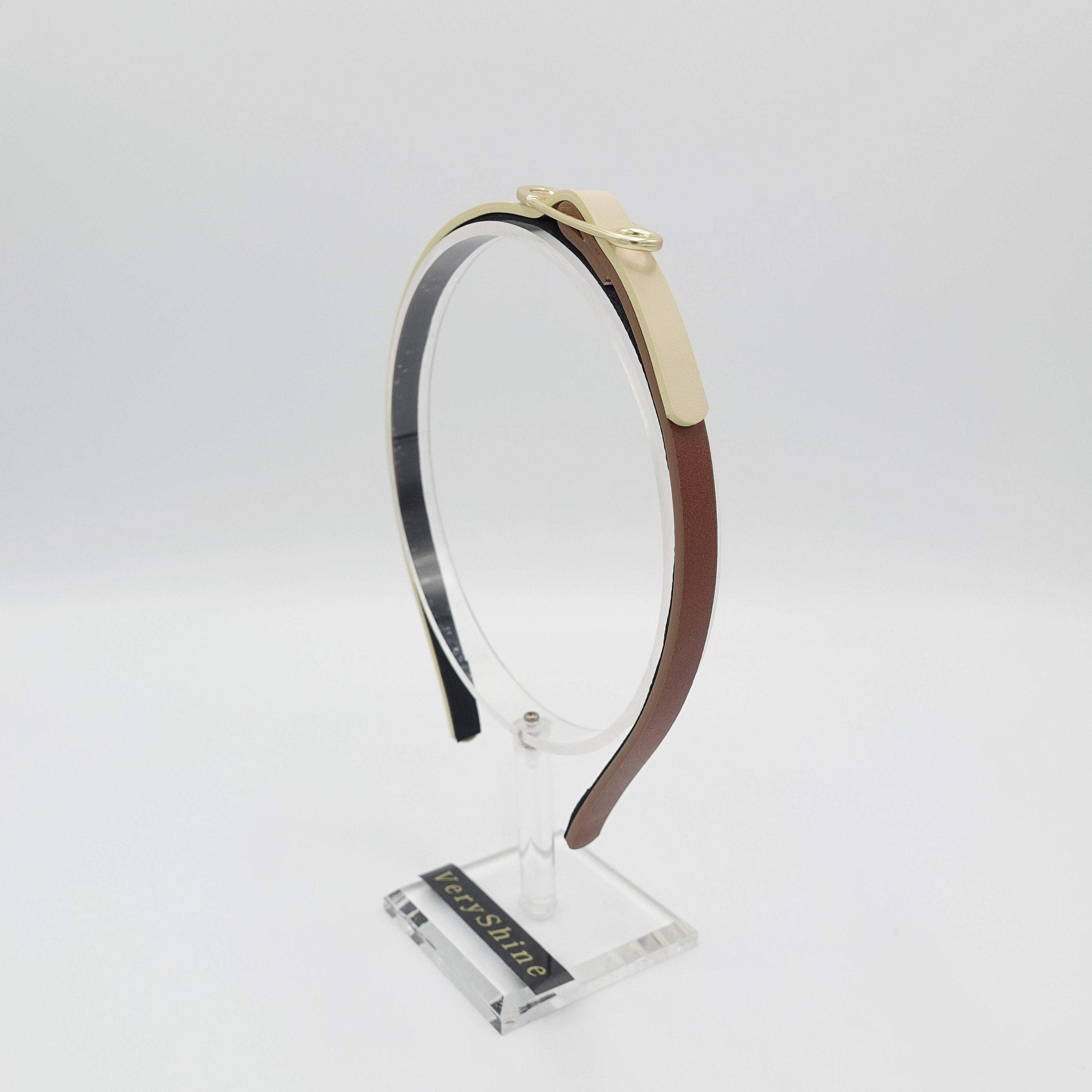 VeryShine Headband safety pin buckled leather headband thin hairband for women
