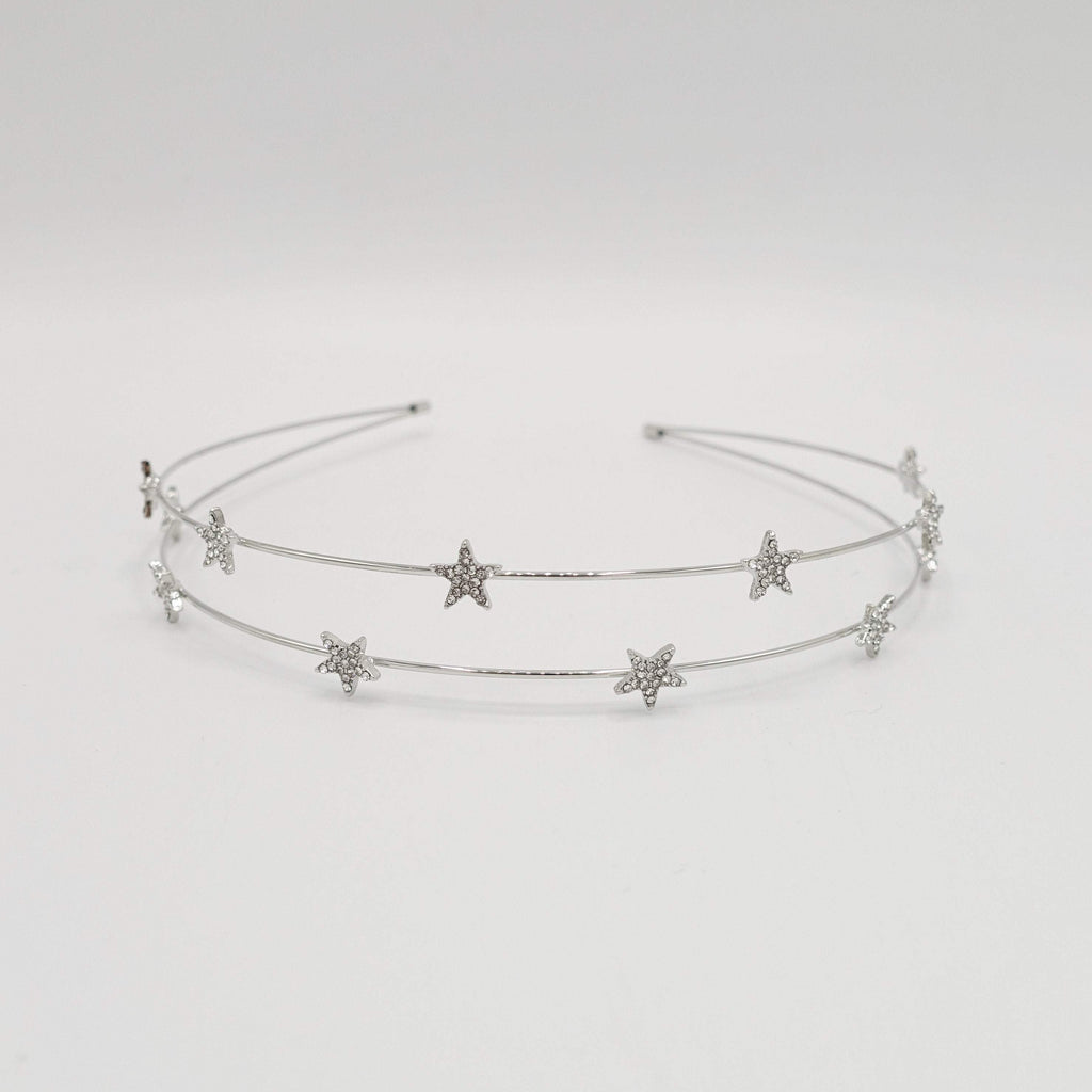 VeryShine Headband Silver double strand star rhinestone headband thin metal headband for women