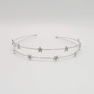 VeryShine Headband Silver double strand star rhinestone headband thin metal headband for women