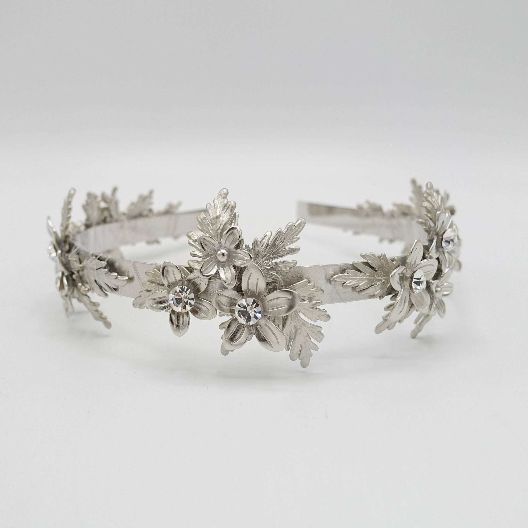 VeryShine Headband Silver flower leaves bridal headband metal wedding hairband for a bride