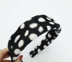 VeryShine Headbands & Turbans Black dalmatian fabric fur headband padded hairband cute Fall Winter hair accessory for women