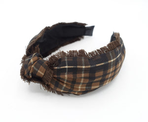 VeryShine Headbands & Turbans Brown plaid check top knot headband  fringe trim hairband hair accessory for women