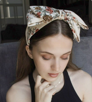 VeryShine Headbands & Turbans Cream white floral double layered bow headband big bow hairband hair accessory for women