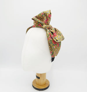VeryShine Headbands & Turbans Mustard double bow headband floral flower print hairband woman hair accessory