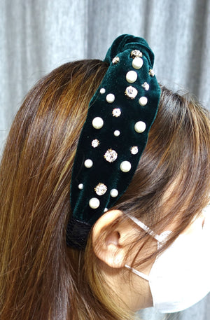 VeryShine Headbands & Turbans pearl rhinestone velvet headband top knot embellished hairband trendy hair accessory for women