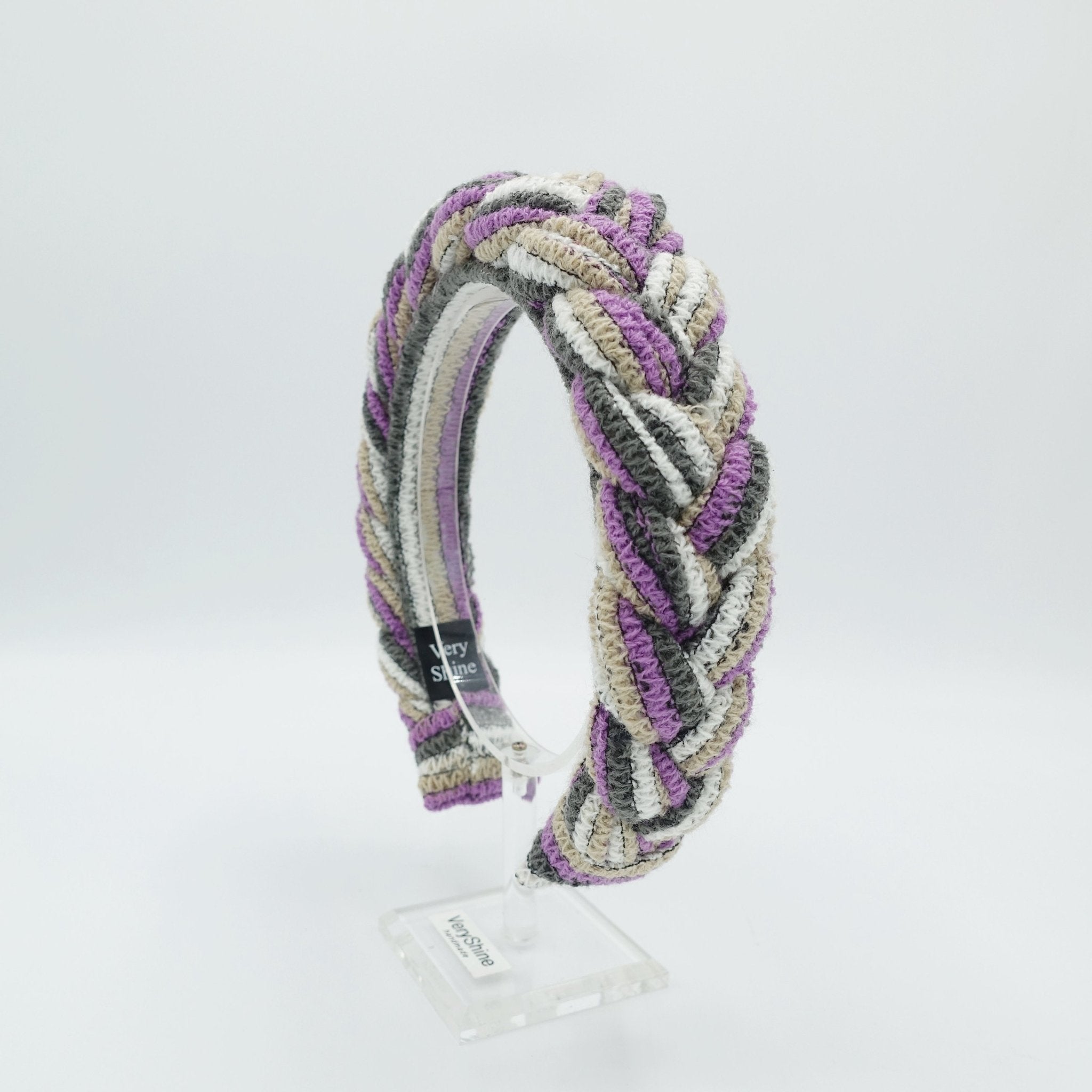 VeryShine Headbands & Turbans Purple stripe knit braided headband luxury women hairband plaited women hair accessory