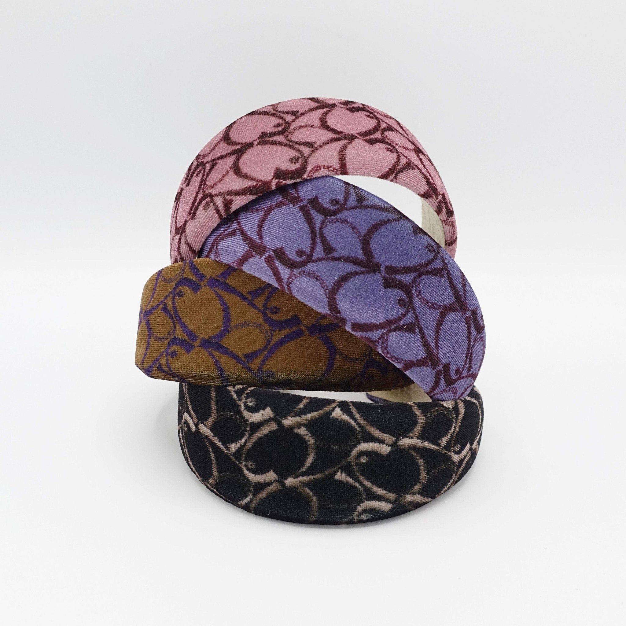VeryShine heart print velvet padded headband
