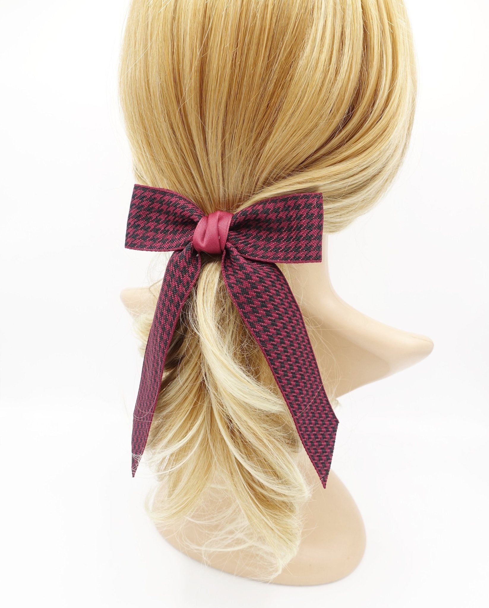 VeryShine houndstooth longtail hair bow check basic hair barrette for women