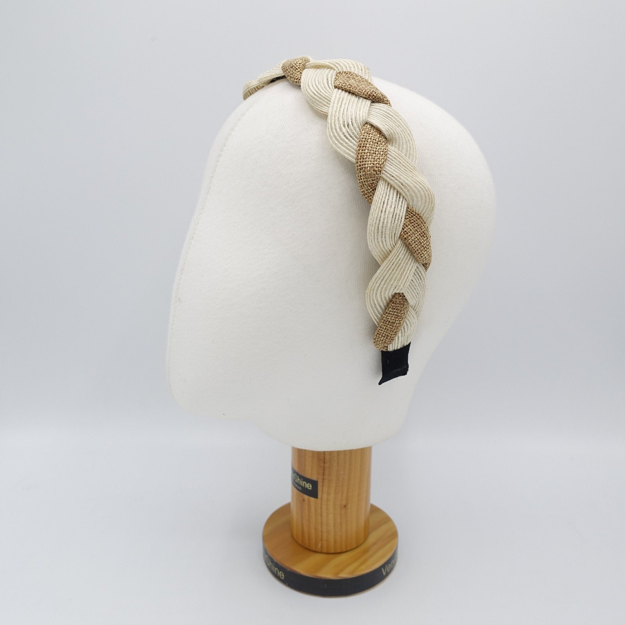 VeryShine Jute linen braided headband  two tone natural hairband for women