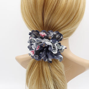 VeryShine lace floral chiffon scrunchies petal edge hair ties for women
