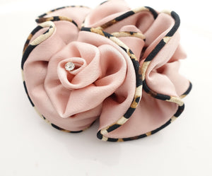 VeryShine leopard edge satin scrunchies flower decorated hair elastic scrunchy woman hair accessory