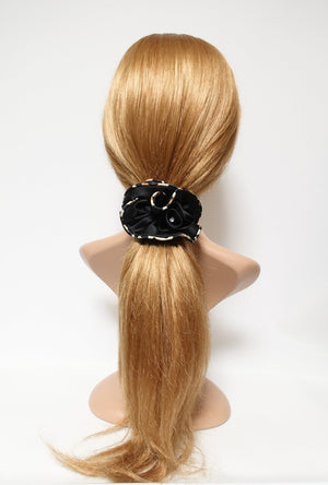 VeryShine leopard edge satin scrunchies flower decorated hair elastic scrunchy woman hair accessory