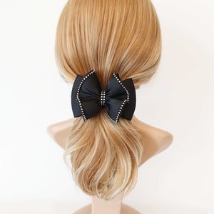 VeryShine luxury rhinestone embellished black satin hair bow french barrette women hair accessories