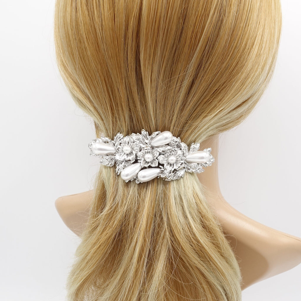 VeryShine metal flower hair barrette bridal pearl hair accessory